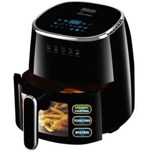 Inalsa Air Fryer for Home 5.5 L Ceramic‑Coated 1600 W|Digital Touch Panel, 8 Presets|Food‑Grade Non‑Toxic Ceramic Basket|Air Fryer without Teflon Coating|Visible